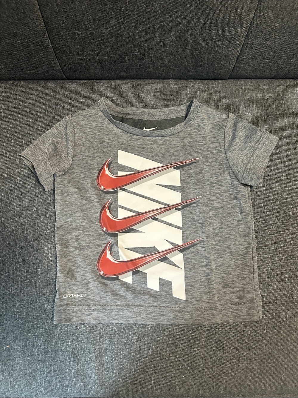 Nike Gray Short-Sleeve Tee with Red Swoosh Trio